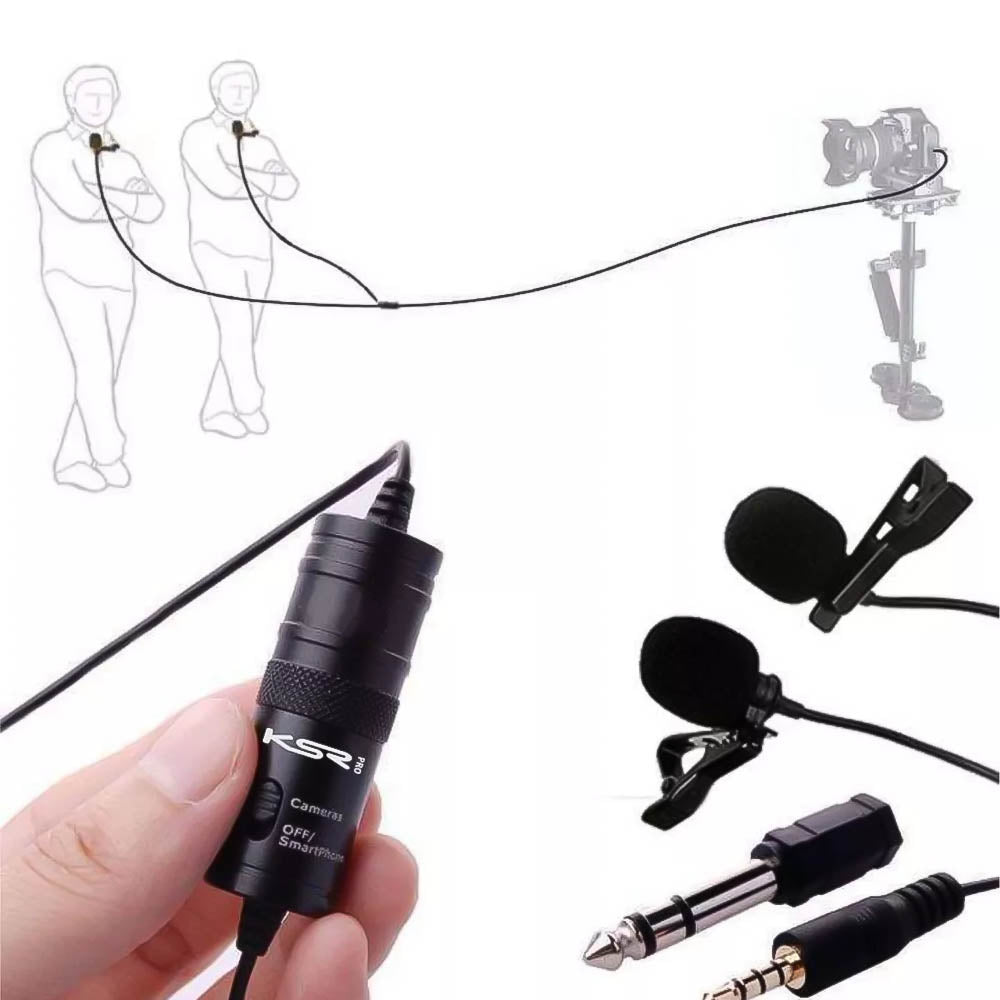 Microfone Lapela Profissional KSR PRO K1DM Omnidirecional Duplo